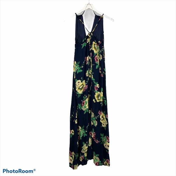 Navy Floral Print Strappy Open Back Maxi D… - Picture 5 of 9